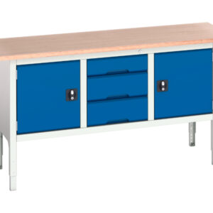 Heavy Duty Workbench with Cupboard - Verso Adj. Height Storage Bench (Mpx) with Cupboard / 3 Drawer Cab / Cupboard. WxDxH: 1750X600X830-930mm Ral 7035/5010 _SKU-16923022.11