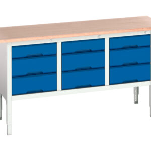 Vero Storage Bench - Verso Adj. Height Storage Bench (Mpx) with 3 Drw Cab / 3 Drw Cab / 3 Drw Cab. WxDxH: 1750X600X830-930mm Ral 7035/5010 _SKU-16923023.11