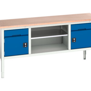 Bott Verso Workbench - Verso Adj. Height Storage Bench (Mpx) with 1 Drw-Cbd / Mid Shelf / 1 Drw-Cbd. WxDxH: 2000X600X830-930mm Ral 7035/5010 _SKU-16923031.11