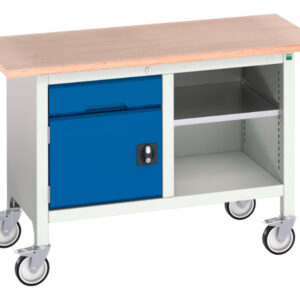 Mobile Medium Duty Workbenches - Verso Mobile Storage Bench (Mpx) with 1 Drawer-Cbd / Mid Shelf. WxDxH: 1250X600X830mm Ral 7035/5010 _SKU-16923200.11