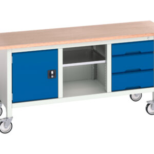 Mobile Workbench with Cupboard - Verso Mobile Storage Bench (Mpx) with Cupboard / Mid Shelf / 3 Drawer Cab. WxDxH: 1750X600X830mm Ral 7035/5010 _SKU-16923220.11