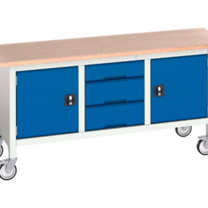 Mobile Workbench with Single Cupboard - Verso Mobile Storage Bench (Mpx) with Cupboard / 3 Drawer Cab / Cupboard. WxDxH: 1750X600X830mm Ral 7035/5010 _SKU-16923222.11