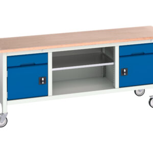 Mobile Workbench Uk - Verso Mobile Storage Bench (Mpx) with 1 Drw-Cbd / Mid Shelf / 1 Drw-Cbd. WxDxH: 2000X600X830mm Ral 7035/5010 _SKU-16923231.11