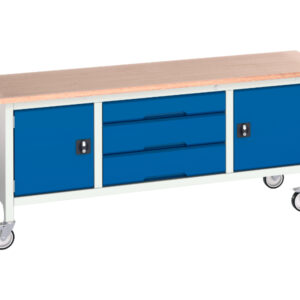 Mobile Workbench with 5 Drawers And Cupboard - Verso Mobile Storage Bench (Mpx) with Cupboard / 3 Drawer Cab / Cupboard. WxDxH: 2000X600X830mm Ral 7035/5010 _SKU-16923232.11