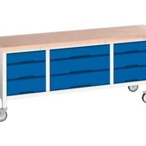 3 Drawer Workbench On Wheels - Verso Mobile Storage Bench (Mpx) with 3 Drw Cab / 3 Drw Cab / 3 Drw Cab. WxDxH: 2000X600X830mm Ral 7035/5010 _SKU-16923233.11