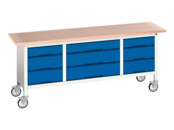 3 Drawer Workbench On Wheels - Verso Mobile Storage Bench (Mpx) with 3 Drw Cab / 3 Drw Cab / 3 Drw Cab. WxDxH: 2000X600X830mm Ral 7035/5010 _SKU-16923233.11