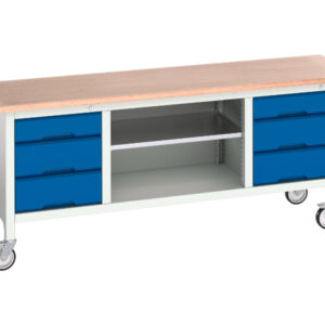 Rolling Workshop Workbench - Verso Mobile Storage Bench (Mpx) with 3 Drw Cab / Mid Shlf / 3 Drw Cab. WxDxH: 2000X600X830mm Ral 7035/5010 _SKU-16923234.11