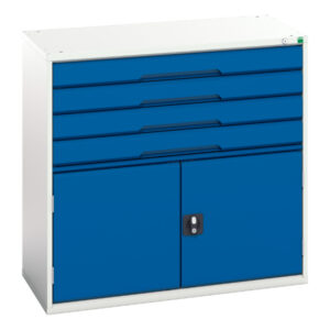 Workshop Drawer Cabinets - Verso Drawer-Door Cabinet with 4 Drawers / Cupboard. WxDxH: 1050X550X1000mm Ral 7035/5010 _SKU-16925265.11