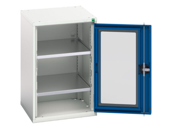 Lockable Ppe Metal Cupboard - Verso Window Door Cupboard with 2 Shelves. WxDxH: 525X550X800mm Ral 7035/5010 _SKU-16926074.11