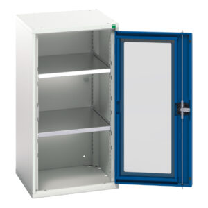 Metal Cupboard with Window Doors - Verso Window Door Cupboard with 2 Shelves. WxDxH: 525X550X1000mm Ral 7035/5010 _SKU-16926076.11