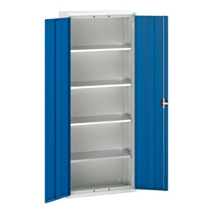 Metal Cupboard for Industry - Verso Shelf Cupboard with 4 Shelves. WxDxH: 800X350X2000mm Ral 7035/5010 _SKU-16926119.11