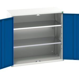 Workshop Metal Storage Cupboard - Verso Shelf Cupboard with 2 Shelves. WxDxH: 1050X550X1000mm Ral 7035/5010 _SKU-16926259.11