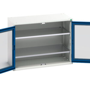 Workshop Cupboard with Windows - Verso Window Door Cupboard with 2 Shelves. WxDxH: 1050X550X800mm Ral 7035/5010 _SKU-16926274.11