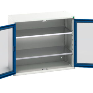 Metal Workshop Storage Cabinets - Verso Window Door Cupboard with 2 Shelves. WxDxH: 1050X550X900mm Ral 7035/5010 _SKU-16926275.11