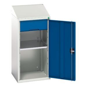 Sloping Top Cupboards - Verso Lectern Cupboard with 1 Shelf, 1 Drawer. WxDxH: 525X550X1130mm Ral 7035/5010 _SKU-16926370.11