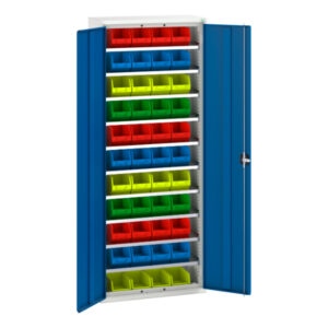 Bott 10 Shelf Parts Bin - Verso Bin Cupboard with 10 Shelves, 44 Bins. WxDxH: 800X350X2000mm Ral 7035/5010 _SKU-16926401.11