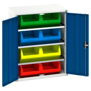 Industrial Parts Bins Cupboard - Verso Bin Cupboard with 3 Shelves, 8 Bins. WxDxH: 800X550X1000mm Ral 7035/5010 _SKU-16926450.11