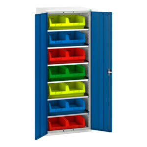 Verso Bin Cupboard with 6 Shelves, 14 Bins. WxDxH: 800X550X2000mm Ral 7035/5010 _SKU-16926451.11