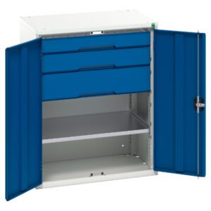 Workshop Cabinet Wih Shelves - Verso Kitted Cupboard with 1 Shelf, 3 Drawers. WxDxH: 800X550X1000mm Ral 7035/5010 _SKU-16926454.11