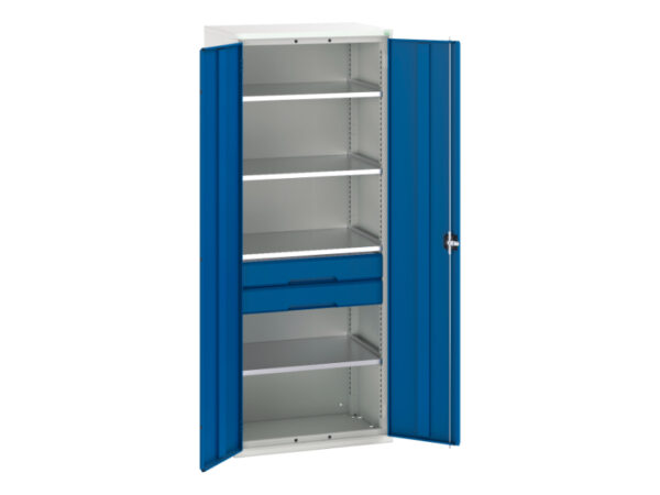 Metal Cupboard with Drawers - Verso Kitted Cupboard with 4 Shelves, 2 Drawers. WxDxH: 800X550X2000mm Ral 7035/5010 _SKU-16926455.11