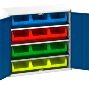 Parts Storage Bins Cupboard - Verso Bin Cupboard with 3 Shelves, 12 Bins. WxDxH: 1050X550X1000mm Ral 7035/5010 _SKU-16926550.11