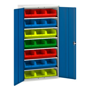 Verso Bin Cupboard with 6 Shelves - 21 Bins. WxDxH: 1050X550X2000mm Ral 7035/5010 _SKU-16926551.11