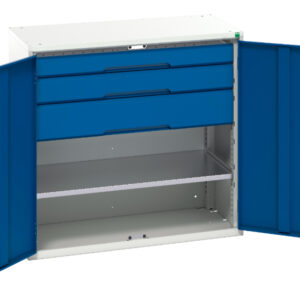 Cupboard with Drawers - Verso Kitted Cupboard with 1 Shelf, 3 Drawers. WxDxH: 1050X550X1000mm Ral 7035/5010 _SKU-16926554.11