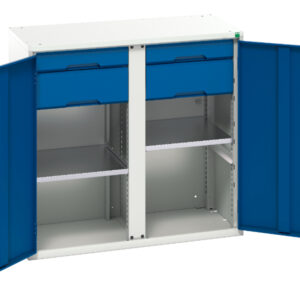 Industrial Cupboard with Drawers - Verso Kitted Cupboard with 2 Shelves, 4 Drawers. WxDxH: 1050X550X1000mm Ral 7035/5010 _SKU-16926556.11