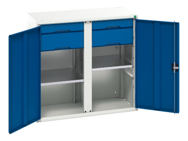 Industrial Cupboard with Drawers - Verso Kitted Cupboard with 2 Shelves, 4 Drawers. WxDxH: 1050X550X1000mm Ral 7035/5010 _SKU-16926556.11
