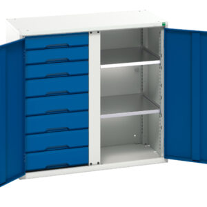 Verso Kitted Cupboard - with 2 Shelves, 8 Drawers. WxDxH: 1050X550X1000mm Ral 7035/5010 _SKU-16926558.11