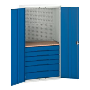 6 Drawer Metal Cupboard - Verso Kitted Cupboard with 6 Drawers, Backpanels, Worktop. WxDxH: 1050X550X2000mm Ral 7035/5010 _SKU-16926573.11