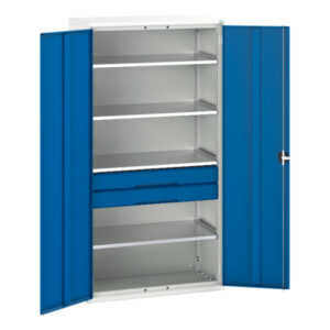 Cupboard with Shelves And Drawers - Verso Kitted Cupboard with 4 Shelves, 2 Drawers. WxDxH: 1050X550X2000mm Ral 7035/5010 _SKU-16926574.11