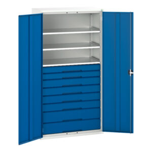 Workshop Cupboard with Drawers - Verso Kitted Cupboard with 3 Shelves, 8 Drawers. WxDxH: 1050X550X2000mm Ral 7035/5010 _SKU-16926577.11