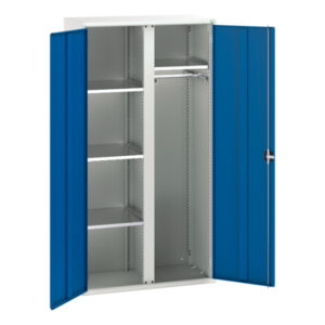 Metal Cupboard with 4 Shelves - Verso Kitted Cupboard with 4 Shelves, 1 Rail. WxDxH: 1050X550X2000mm Ral 7035/5010 _SKU-16926579.11