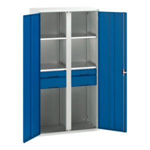 Cupboard with Shelves for Storage - Verso Kitted Cupboard with 4 Shelves, 4 Drawers. WxDxH: 1050X550X2000mm Ral 7035/5010 _SKU-16926582.11