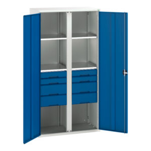 8 Drawer Metal Cupboard - Verso Kitted Cupboard with 4 Shelves, 8 Drawers. WxDxH: 1050X550X2000mm Ral 7035/5010 _SKU-16926583.11