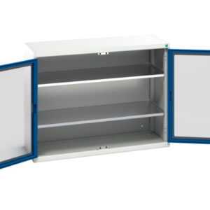 Metal Workshop Cupboard with Windows - Verso Window Door Cupboard with 2 Shelves. WxDxH: 1300X550X1000mm Ral 7035/5010 _SKU-16926662.11
