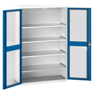 Industrial Metal Cabinet - Verso Window Door Cupboard with 4 Shelves. WxDxH: 1300X550X2000mm Ral 7035/5010 _SKU-16926663.11
