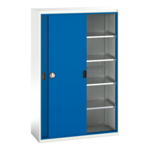 Verso Sliding Door Cupboard with 4 Shelves - WxDxH: 1300X550X2000mm Ral 7035/5010 _SKU-16926671.11
