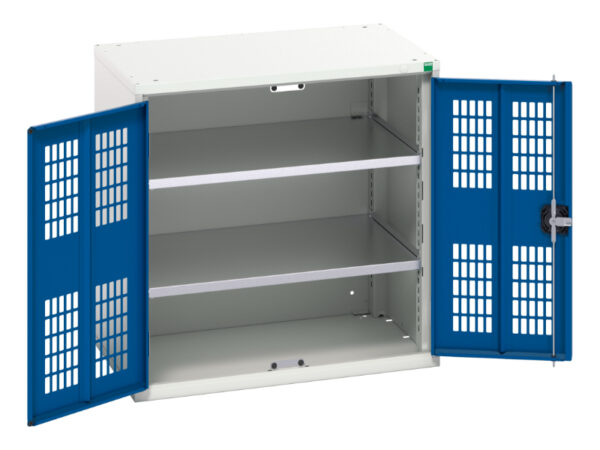 Lockable Vented Mesh Door Cupboard - Verso Ventilated Door Cupboard with 2 Shelves. WxDxH: 800X550X800mm Ral 7035/5010 _SKU-16926740.11