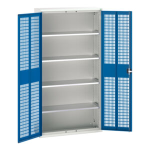 Workshop Steel Mesh Door Cabinet - Verso Ventilated Door Cupboard with 4 Shelves. WxDxH: 1050X350X2000mm Ral 7035/5010 _SKU-16926753.11