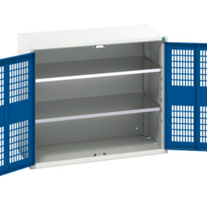 Lockable Metal Storage Cupboard Mesh Doors - Verso Ventilated Door Cupboard with 2 Shelves. WxDxH: 1050X550X900mm Ral 7035/5010 _SKU-16926761.11