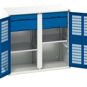 Mesh Door Cupboard with Drawers - Verso Ventilated Door Kitted Cupboard with 2 Shelves, 4 Drawers And Partition. WxDxH: 1050X550X1000mm Ral 7035/5010 _SKU-16926764.11