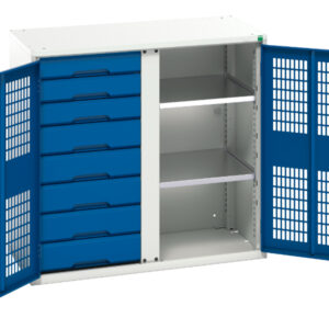 Mesh Door Cupboard with Drawers - Verso Ventilated Door Kitted Cupboard with 2 Shelves, 8 Drawers And Partition. WxDxH: 1050X550X1000mm Ral 7035/5010 _SKU-16926766.11