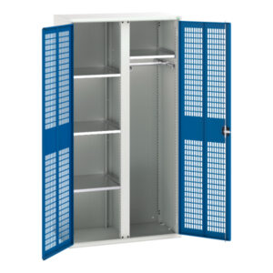 Mesh Door Storage Cabinet - Verso Ventilated Door Kitted Cupboard with 4 Shelves, 1 Rail And Partition. WxDxH: 1050X550X2000mm Ral 7035/5010 _SKU-16926774.11