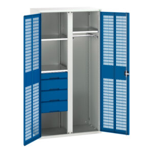 Vented Storage Cabinet - Verso Ventilated Door Kitted Cupboard with 3 Shelves 4 Drws 1 Rail And Partition. WxDxH: 1050X550X2000mm Ral 7035/5010 _SKU-16926776.11