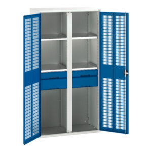 4 Drawer Mesh Door Cupboard - Verso Ventilated Door Kitted Cupboard with 4 Shelves, 4 Drawers And Partition. WxDxH: 1050X550X2000mm Ral 7035/5010 _SKU-16926777.11