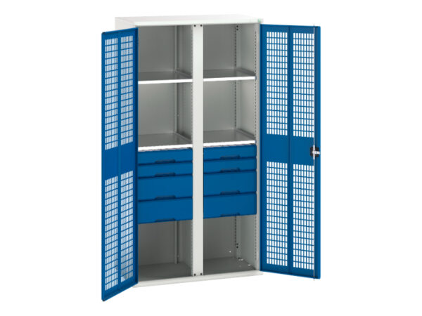 Bott Verso Cupboard with Drawers - Verso Ventilated Door Kitted Cupboard with 4 Shelves, 8 Drawers And Partition. WxDxH: 1050X550X2000mm Ral 7035/5010 _SKU-16926778.11