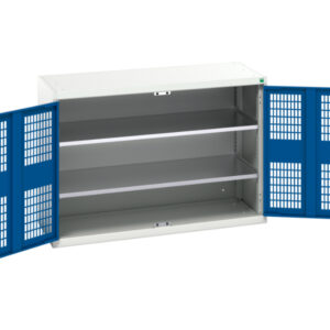 Lockable Ppe Cupboard - Verso Ventilated Door Cupboard with 2 Shelves. WxDxH: 1300X550X900mm Ral 7035/5010 _SKU-16926781.11