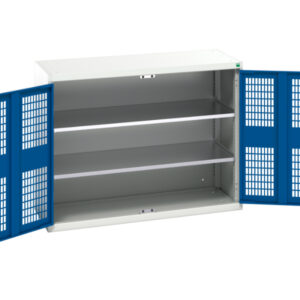 Verso Mesh Door Cupboard with 2 Shelves - WxDxH: 1300X550X1000mm Ral 7035/5010 _SKU-16926782.11